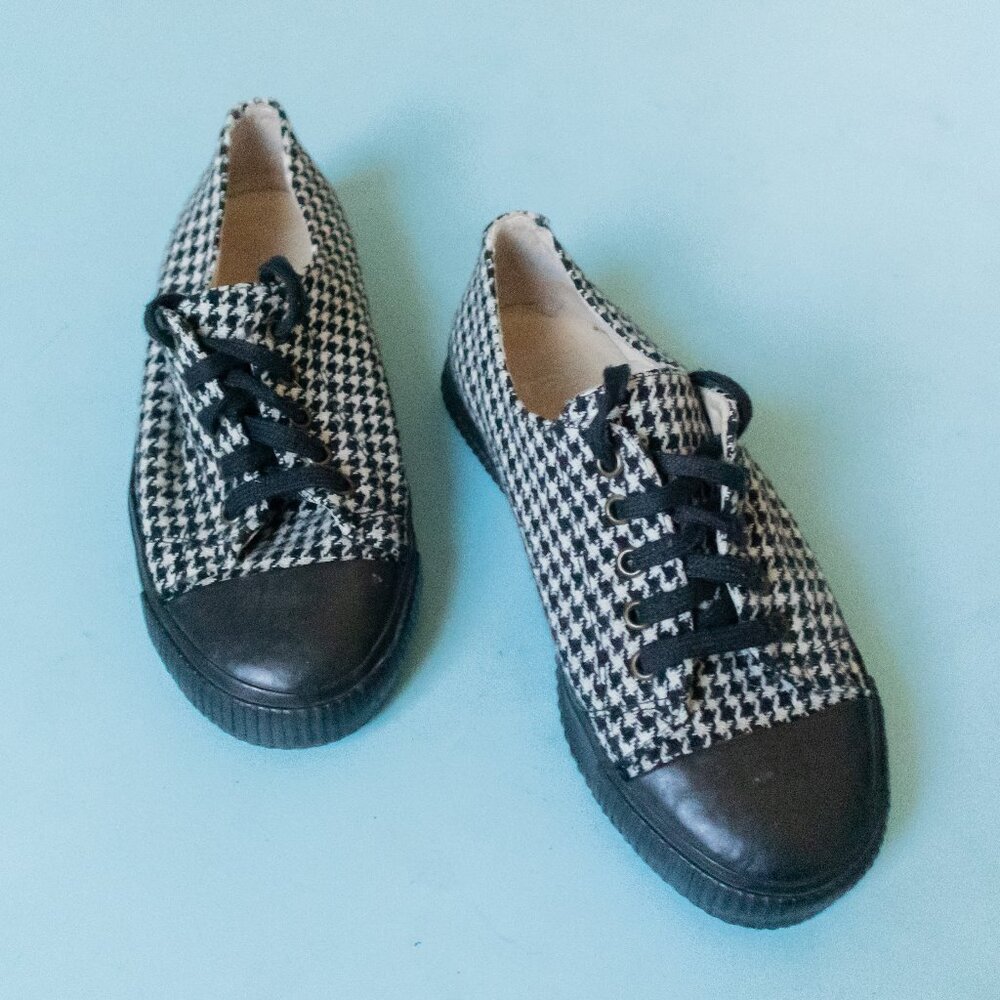 RAS Black White Houndstooth Plaid Low Top Lace Up Sneaker Size EU 37